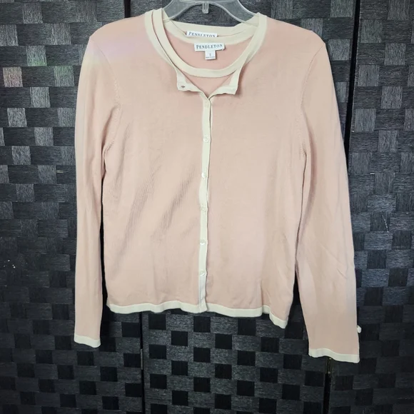 Pendleton Light Pink Women's Cardigan Sweater Set With Bow Accents - Picture 2 of 7